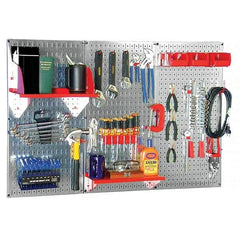 Wall Control - 48" Wide x 32" High Peg Board Kit - 3 Panels, Galvanized Steel, Galvanized/Red - Exact Tool & Supply