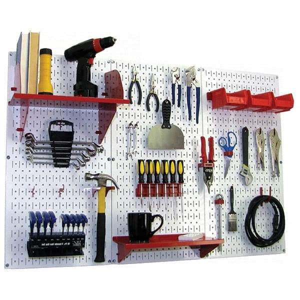 Wall Control - 48" Wide x 32" High Peg Board Kit - 3 Panels, Metal, White/Red - Exact Tool & Supply