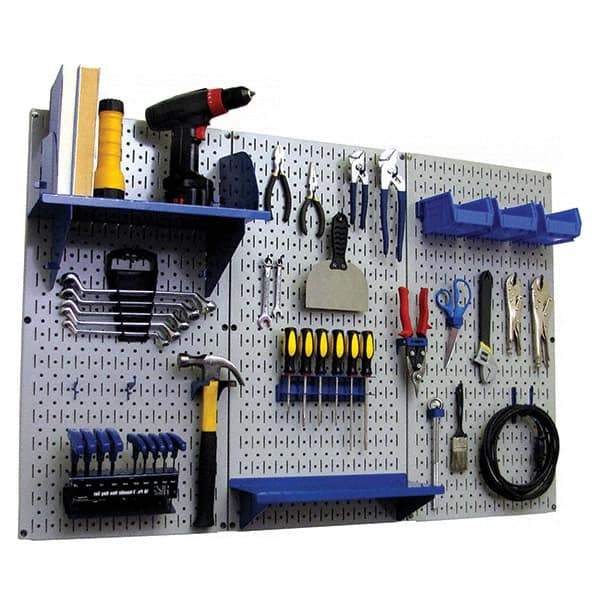 Wall Control - 48" Wide x 32" High Peg Board Kit - 3 Panels, Metal, Gray/Blue - Exact Tool & Supply