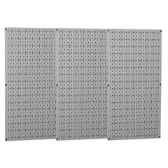 Wall Control - 48" Wide x 32" High Peg Board Storage Board - 3 Panels, Metal, Gray - Exact Tool & Supply