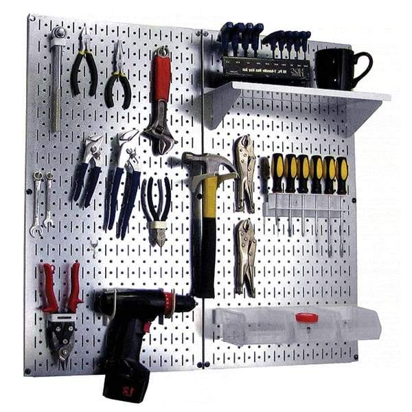 Wall Control - 32" Wide x 32" High Peg Board Kit - 2 Panels, Galvanized Steel, Galvanized/White - Exact Tool & Supply