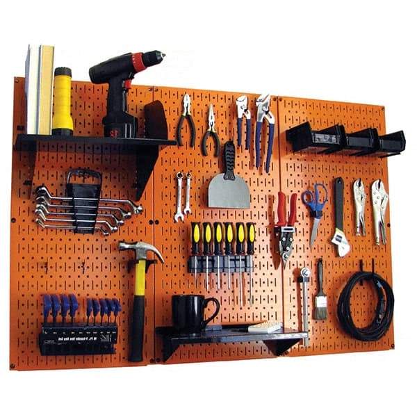 Wall Control - 48" Wide x 32" High Peg Board Kit - 3 Panels, Metal, Orange/Black - Exact Tool & Supply