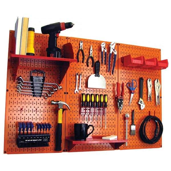 Wall Control - 48" Wide x 32" High Peg Board Kit - 3 Panels, Metal, Orange/Red - Exact Tool & Supply