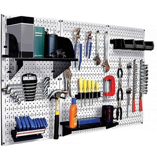 Wall Control - 48" Wide x 32" High Peg Board Kit - 3 Panels, Metal, White/Black - Exact Tool & Supply