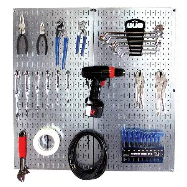 Wall Control - 32" Wide x 32" High Peg Board Kit - 2 Panels, Galvanized Steel, Galvanized/Black - Exact Tool & Supply
