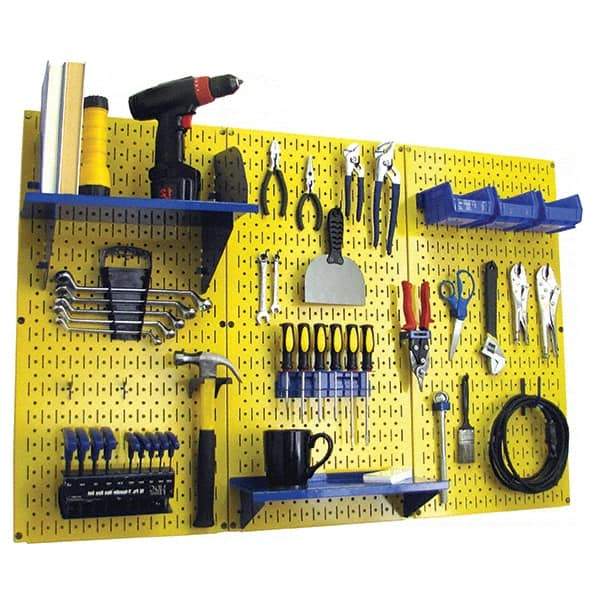 Wall Control - 48" Wide x 32" High Peg Board Kit - 3 Panels, Metal, Yellow/Blue - Exact Tool & Supply