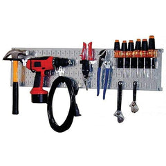 Wall Control - 32" Wide x 8" High Peg Board Kit - 1 Panels, Galvanized Steel, Galvanized/Black - Exact Tool & Supply