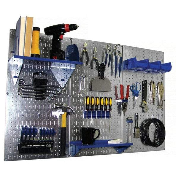 Wall Control - 48" Wide x 32" High Peg Board Kit - 3 Panels, Galvanized Steel, Galvanized/Blue - Exact Tool & Supply