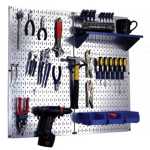 Wall Control - 32" Wide x 32" High Peg Board Kit - 2 Panels, Galvanized Steel, Galvanized/Blue - Exact Tool & Supply
