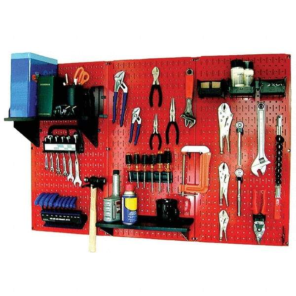 Wall Control - 48" Wide x 32" High Peg Board Kit - 3 Panels, Metal, Red/Black - Exact Tool & Supply