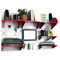 Wall Control - 48" Wide x 32" High Industrial Steel Tool Board System - 3 Panels, Metal, White/Red - Exact Tool & Supply