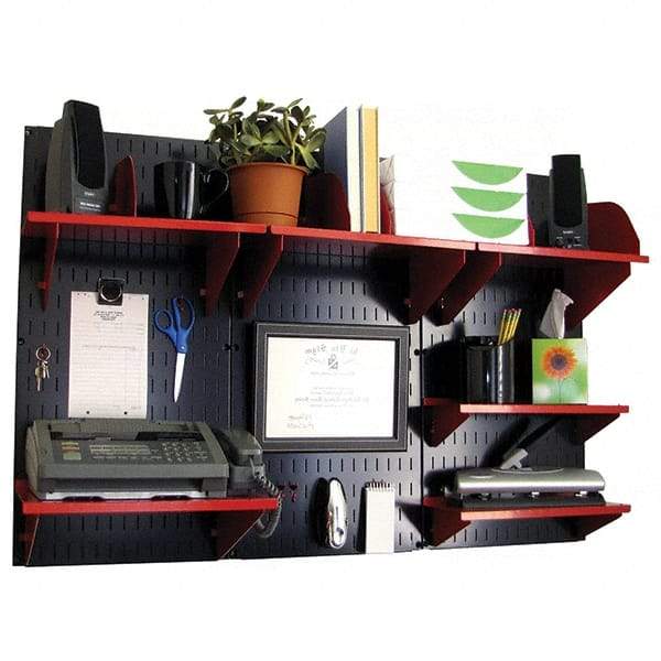Wall Control - 48" Wide x 32" High Industrial Steel Tool Board System - 3 Panels, Metal, Black/Red - Exact Tool & Supply
