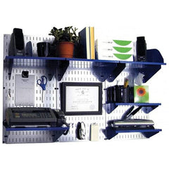 Wall Control - 48" Wide x 32" High Industrial Steel Tool Board System - 3 Panels, Galvanized Steel, Galvanized/Blue - Exact Tool & Supply