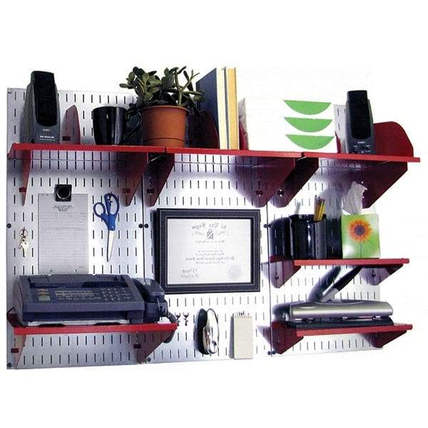 Wall Control - 48" Wide x 32" High Industrial Steel Tool Board System - 3 Panels, Galvanized Steel, Galvanized/Red - Exact Tool & Supply