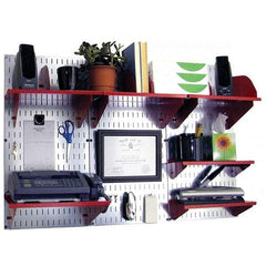 Wall Control - 48" Wide x 32" High Industrial Steel Tool Board System - 3 Panels, Galvanized Steel, Galvanized/Red - Exact Tool & Supply