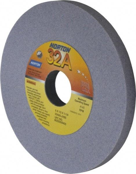Norton - 6" Diam x 1-1/4" Hole x 1/2" Thick, J Hardness, 80 Grit Surface Grinding Wheel - Aluminum Oxide, Type 1, Medium Grade, 4,140 Max RPM, Vitrified Bond, No Recess - Exact Tool & Supply