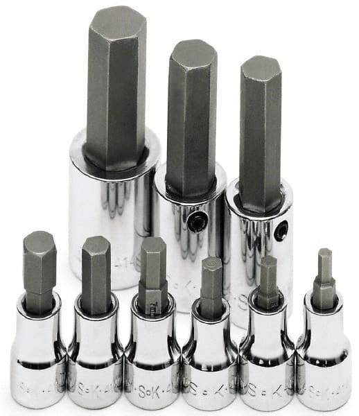 SK - 9 Piece 3/8 & 1/2" Drive Metric Hex Bit Socket Set - 4 to 17mm Hex - Exact Tool & Supply