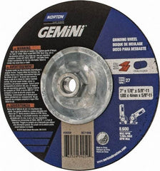 Norton - 7" Wheel Diam, 1/8" Wheel Thickness, Type 27 Depressed Center Wheel - Aluminum Oxide, 8,600 Max RPM, Compatible with Angle Grinder - Exact Tool & Supply