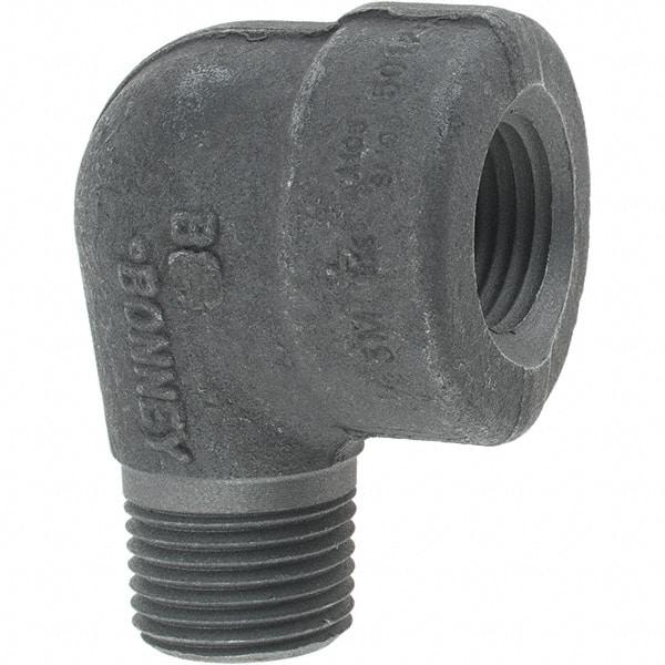 Made in USA - Size 1/2", Class 3,000, Forged Carbon Steel Black Pipe 90° Street Elbow - 3,000 psi, Threaded End Connection - Exact Tool & Supply