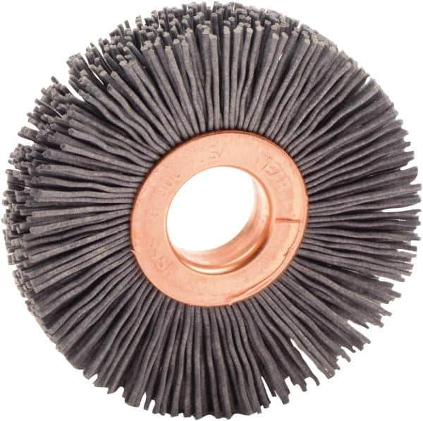 Weiler - 2" OD, 1/2" Arbor Hole, Nylon Wheel Brush - 3/8" Face Width, 1/2" Trim Length, 0.022" Filament Diam, 10,000 RPM - Exact Tool & Supply