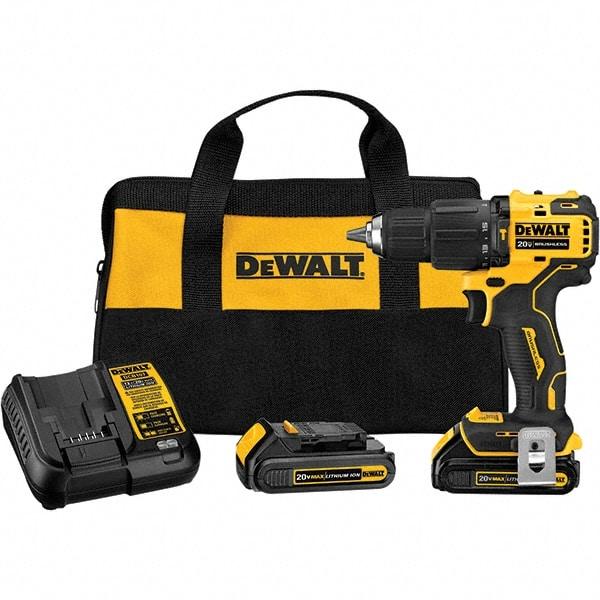 DeWALT - 20 Volt 1/2" Plastic Ratcheting Chuck Cordless Hammer Drill - 28500 BPM, 1650 RPM, Reversible - Exact Tool & Supply