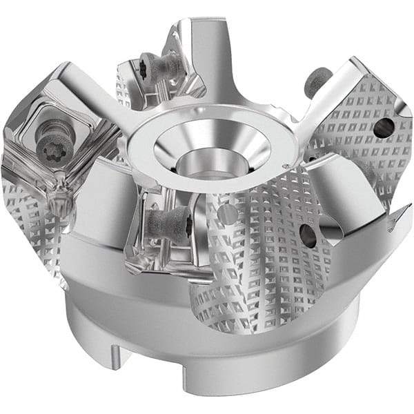 Seco - 2" Cut Diam, 3/4" Arbor Hole, 0.236" Max Depth of Cut, 48° Indexable Chamfer & Angle Face Mill - 5 Inserts, SN.. Insert, Right Hand Cut, 5 Flutes, Through Coolant, Series R220.54 - Exact Tool & Supply
