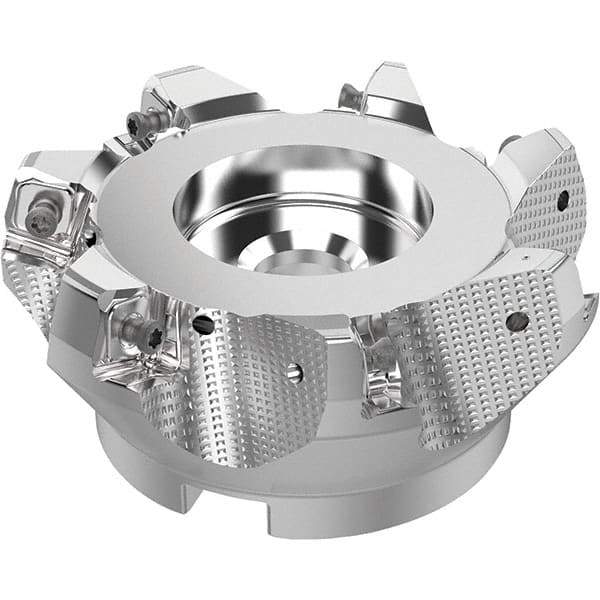 Seco - 100mm Cut Diam, 32mm Arbor Hole, 8mm Max Depth of Cut, 71° Indexable Chamfer & Angle Face Mill - 7 Inserts, SN.. Insert, Right Hand Cut, 7 Flutes, Through Coolant, Series R220.56 - Exact Tool & Supply