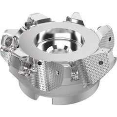 Seco - 100mm Cut Diam, 32mm Arbor Hole, 8mm Max Depth of Cut, 71° Indexable Chamfer & Angle Face Mill - 7 Inserts, SN.. Insert, Right Hand Cut, 7 Flutes, Through Coolant, Series R220.56 - Exact Tool & Supply