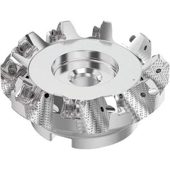 Seco - 100mm Cut Diam, 32mm Arbor Hole, 6mm Max Depth of Cut, 48° Indexable Chamfer & Angle Face Mill - 10 Inserts, SN.. Insert, Right Hand Cut, 10 Flutes, Through Coolant, Series R220.54 - Exact Tool & Supply