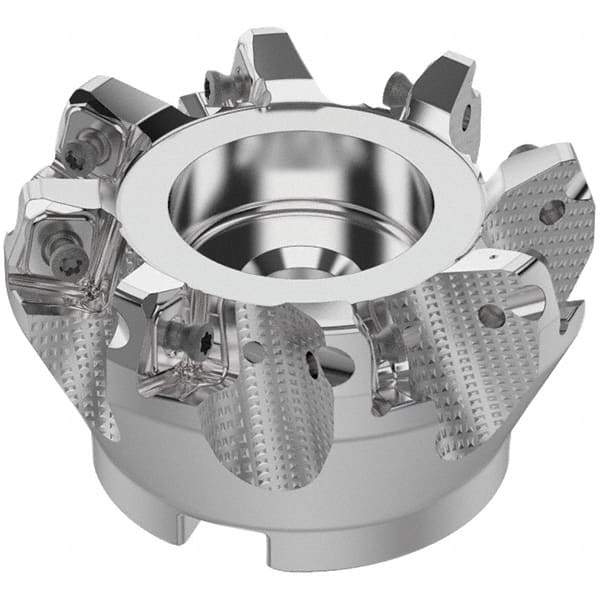 Seco - 3" Cut Diam, 1" Arbor Hole, 0.315" Max Depth of Cut, 71° Indexable Chamfer & Angle Face Mill - 8 Inserts, SN.. Insert, Right Hand Cut, 8 Flutes, Through Coolant, Series R220.56 - Exact Tool & Supply