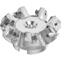Seco - 2-1/2" Cut Diam, 3/4" Arbor Hole, 0.236" Max Depth of Cut, 48° Indexable Chamfer & Angle Face Mill - 7 Inserts, SN.. Insert, Right Hand Cut, 7 Flutes, Through Coolant, Series R220.54 - Exact Tool & Supply