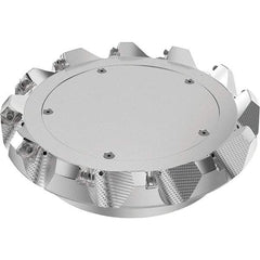 Seco - 8" Cut Diam, 2-1/2" Arbor Hole, 0.236" Max Depth of Cut, 48° Indexable Chamfer & Angle Face Mill - 12 Inserts, SN.. Insert, Right Hand Cut, 12 Flutes, Through Coolant, Series R220.54 - Exact Tool & Supply