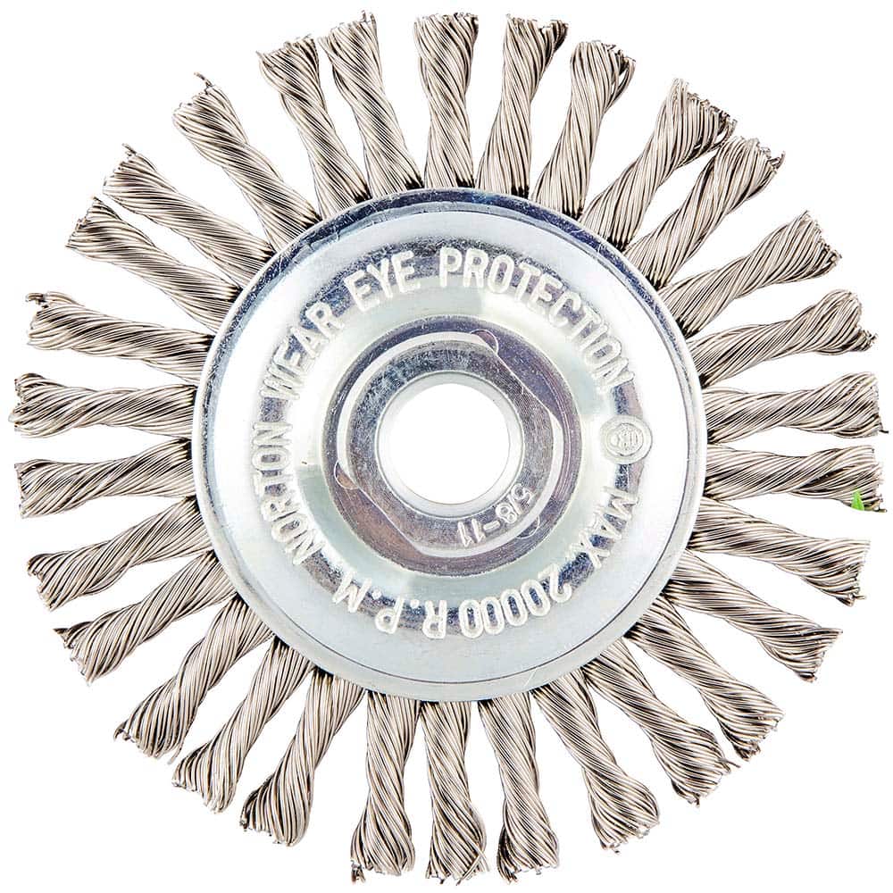 Norton - 4" OD, 5/8-11 Arbor Hole, Stringer Bead Twist Knot Stainless Steel Wheel Brush - Exact Tool & Supply