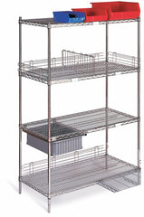 Mobile Wire Shelving Unit, 72"W x 24"D x 79"H, 4 Shelves, Zinc Plated Finish, Silver