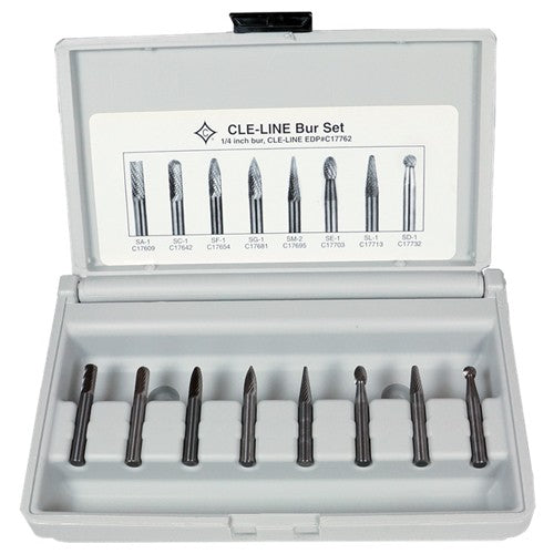8 Piece Solid Carbide Bur Set - Includes: SA–1, SC–1, SF–1, SG–1, SM–2, SE–1, SL–1, SD–1 - Exact Tool & Supply