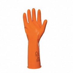Size 9-Anti-C 100% Natural Rubber Latex Gloves, 18 mil, 15″ length. Orange. - Exact Tool & Supply