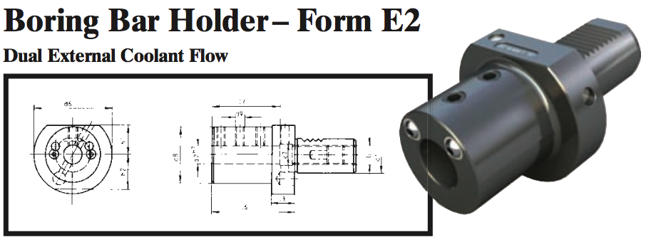 VDI Boring Bar Holder - Form E2 (Dual External Coolant Flow) - Part #: CNC86 52.2516 - Exact Tool & Supply