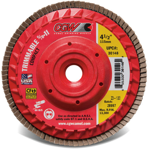 5″ × 5/8″-11 - 120 Grit - Z3 XL Compact Trimmable Flap Disc with Hub - Exact Tool & Supply