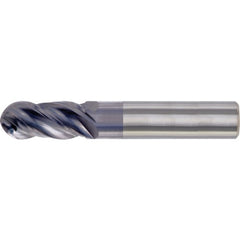 1/2″ Dia. × 1/2″ Shank × 5/8″ DOC × 3″ OAL, Carbide TiAlN, Spiral , 4 Flute, CW Helix, Round, Ballnose End Mill - Exact Tool & Supply