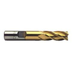 1 Dia. x 4-1/8 Overall Length 4-Flute Square End High Speed Steel SE End Mill-Round Shank-Center Cut-TiN - Exact Tool & Supply