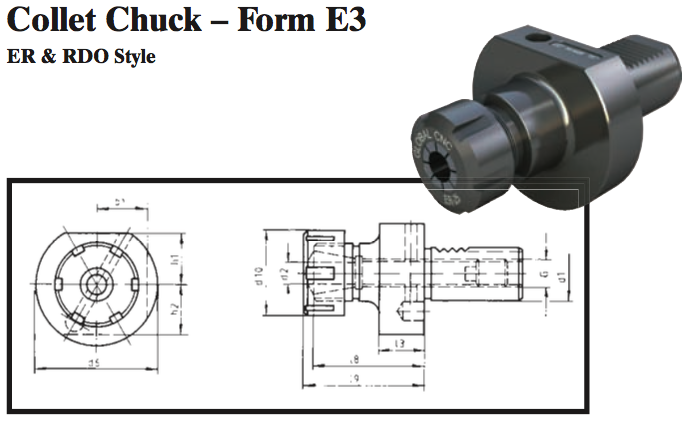 VDI Collet Chuck - Form E3 (ER & RDO Style) - Part #: CNC86 53.3040 - Exact Tool & Supply