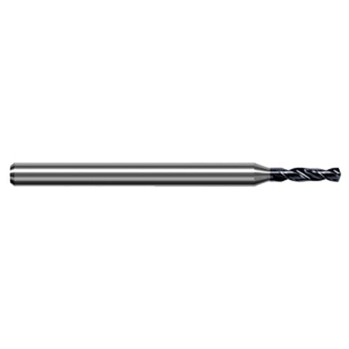 0.397 mm Dia. × 3 mm Shank × 1.9 mm Flute Length × 50 mm OAL, 3xD, 140°, AlTiN, 2xD Flute, Round Solid Carbide Drill - Exact Tool & Supply