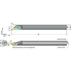 .500 Shank Coolant Thru Boring Bar- -50° Lead Angle for VCMT 221 Style Inserts - Exact Tool & Supply