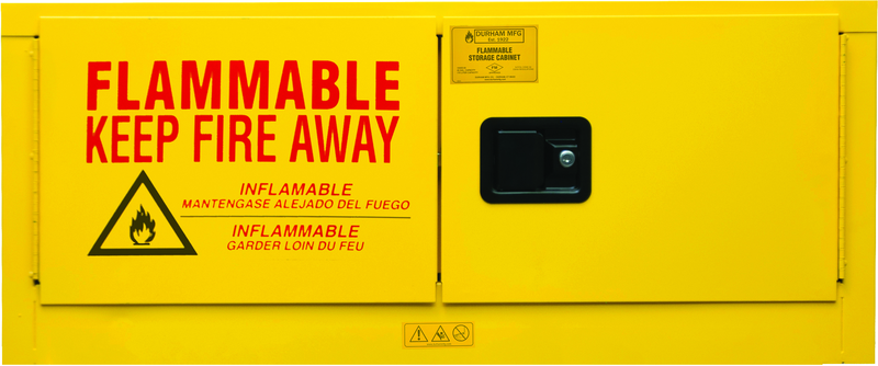 12 Gallon - All Welded - FM Approved - Flammable Safety Cabinet with Legs - Manual Doors - 1 Shelf - Safety Yellow - Exact Tool & Supply