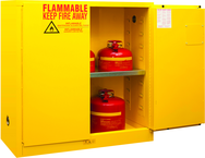 30 Gallon - All Welded - FM Approved - Flammable Safety Cabinet - Manual Doors - 1 Shelf - Safety Yellow - Exact Tool & Supply