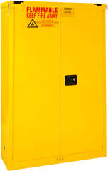 45 Gallon - All Welded - FM Approved - Flammable Safety Cabinet - Self-closing Doors - 2 Shelves - Safety Yellow - Exact Tool & Supply