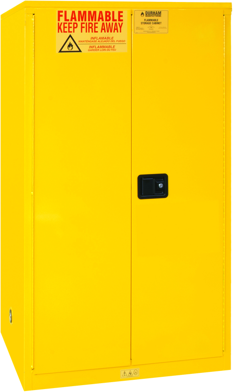 60 Gallon - All Welded -FM Approved - Flammable Safety Cabinet - Manual Doors - 2 Shelves - Safety Yellow - Exact Tool & Supply