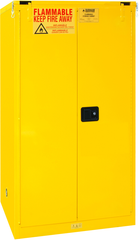 60 Gallon - All Welded - FM Approved - Flammable Safety Cabinet - Self-closing Doors - 2 Shelves - Safety Yellow - Exact Tool & Supply