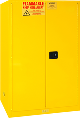 90 Gallon - All Welded - FM Approved - Flammable Safety Cabinet - Manual Doors - 2 Shelves - Safety Yellow - Exact Tool & Supply