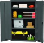 36"W - 16 Gauge - Lockable Shelf Cabinet - 3 Adjustable Shelves - Flush Door Style - Gray - Exact Tool & Supply